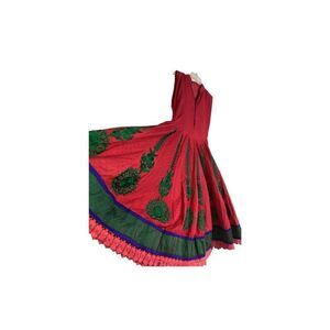 Embroider red and green flower women’s empire waist dress extra flow siz…